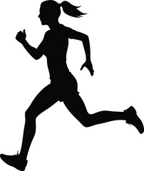 Female Runner Silhouette in Motion, Dynamic Woman Running Pose for Fitness and Sports Concepts