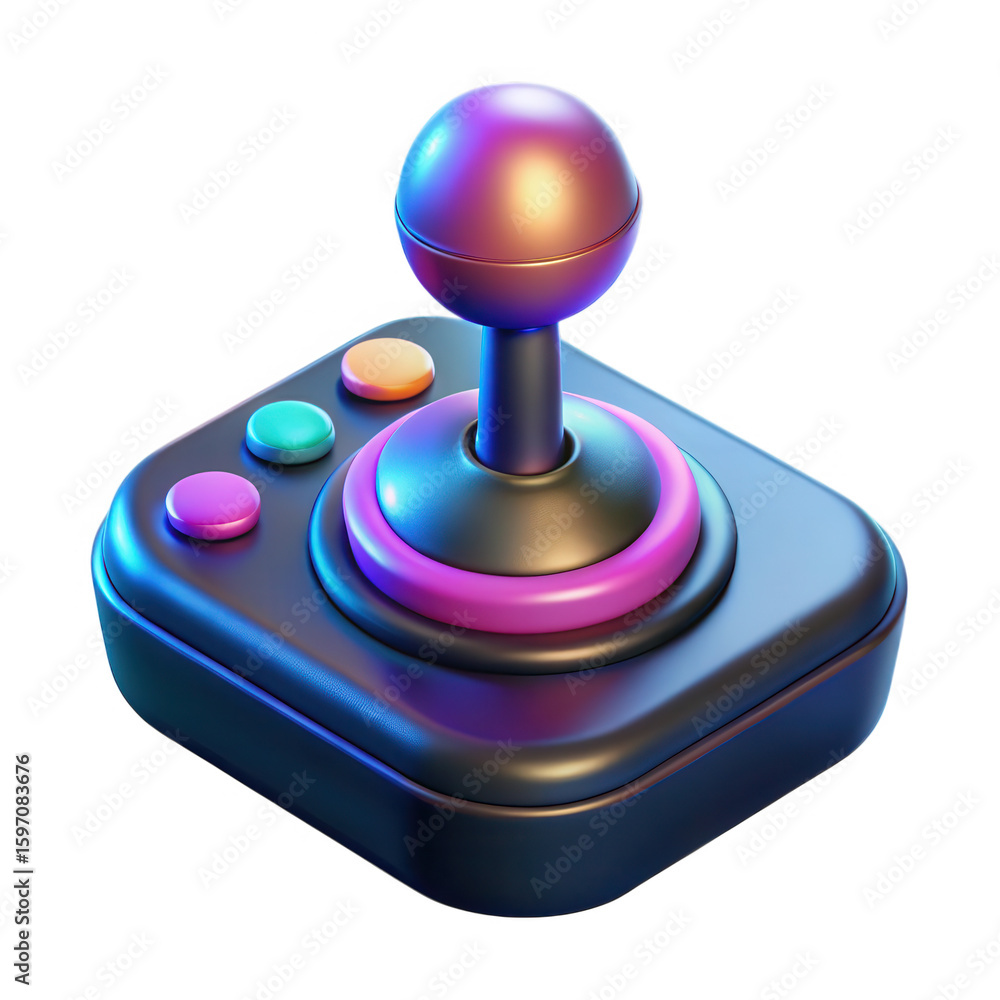Poster retro gaming joystick with colorful buttons isolated on transparent background