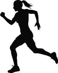 Female Runner Silhouette Vector, Athletic Woman Running in Dynamic Sprint Pose for Fitness and Sport Concepts