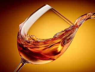  Splashing wine in glass on amber background | Elegant motion capture of red drink swirl