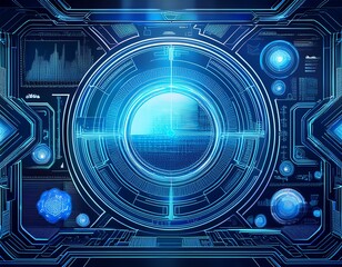 Obraz premium holographic interface with data symbols, tech blue theme__ 