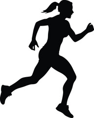 Female Runner Silhouette Vector, Athletic Woman in Motion for Fitness and Sports Designs