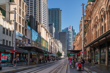 Sydney CBD, Australia - 23 January 2025 : Queen Victoria Building and the busy George Street