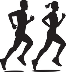 Silhouette Illustration of a Male and Female Runner in Motion Symbolizing Fitness, Health, and the Pursuit of Athletic Goals