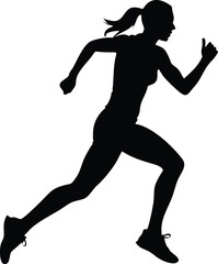 Female Runner Silhouette in Motion, Athletic Woman Sprinting Vector Illustration