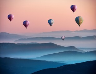 Fototapeta premium hot air balloons over layered hills__ 