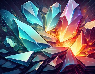 Obraz premium crystal shards arranged symmetrically, glowing edges__ 
