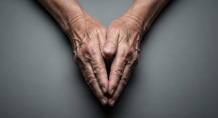 Fototapeta premium Close-up showcases the textured hands of an elderly person, revealing intricate details of skin and veins, conveying a sense of age, wisdom, and the passage of time.