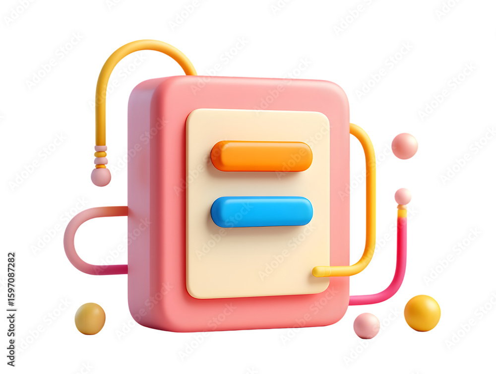 Fototapete abstract 3d render of a pink and beige box with colorful elements