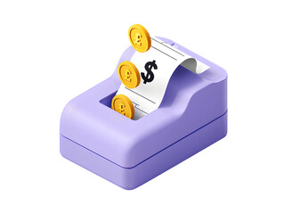 Stylized Cash Register with Receipt and Coins Representing Financial Transactions