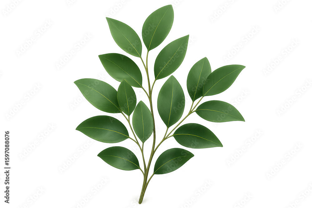 Poster realistic 3d rendering of a green leaves branch with transparent background, perfect for graphic des