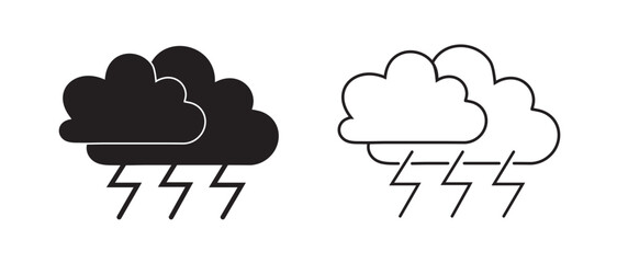 Stormy Weather Icons: Black & White Clouds with Lightning
