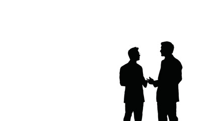 Two businessmen talking in silhouette on white background  