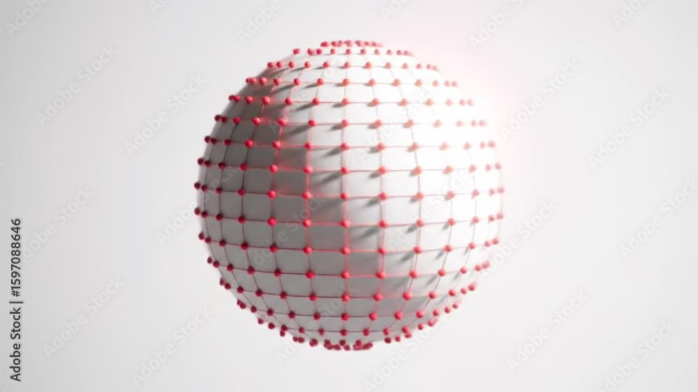 Poster a futuristic sphere with a red grid of nodes represents a complex global communication network.