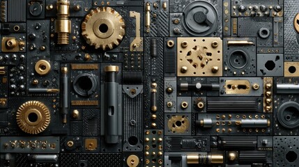Mechanical assemblage of gears and components background image
