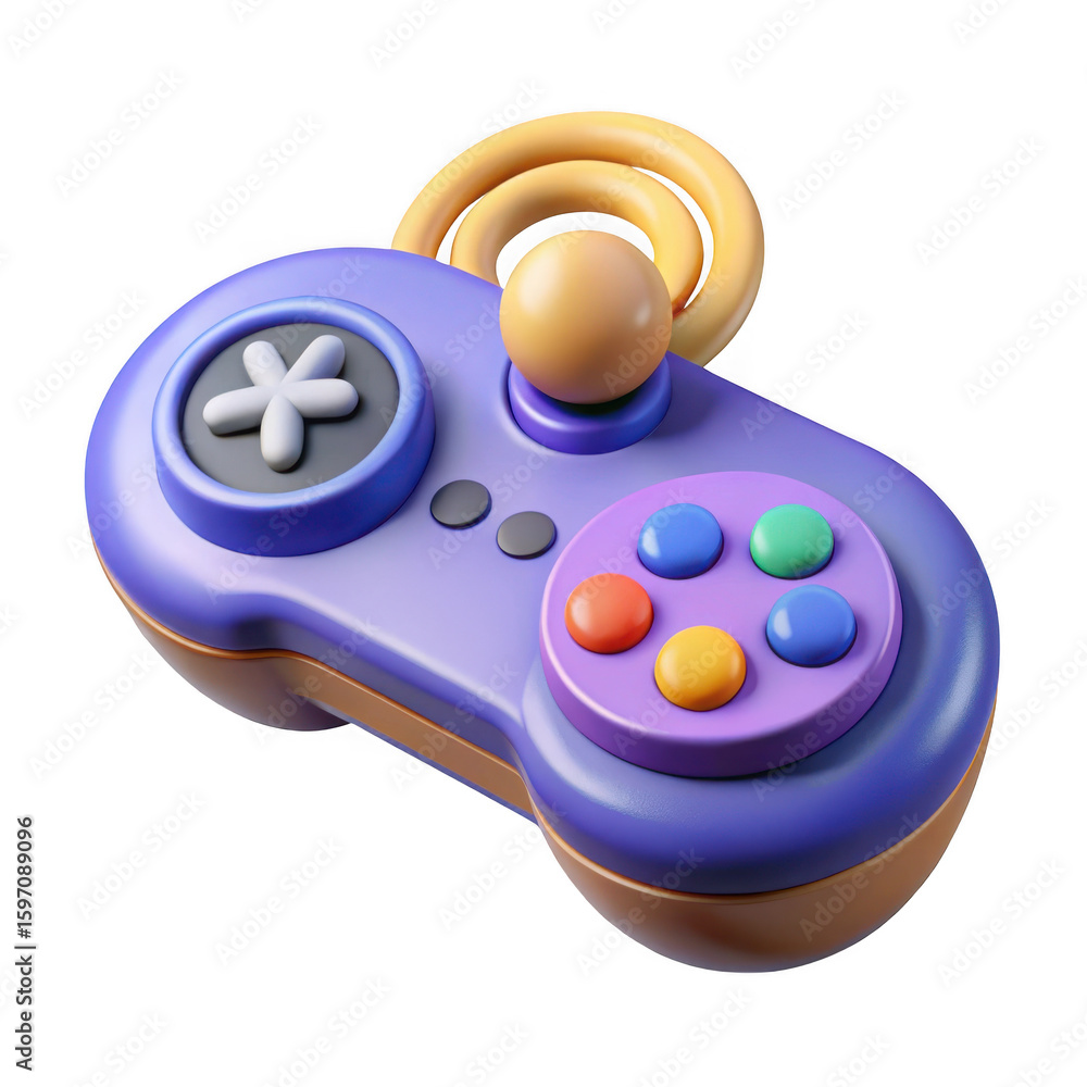 Poster cute purple game controller with donut design isolated on transparent background