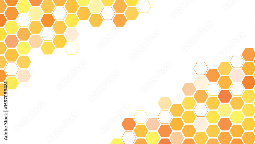 Poster honeycomb hexagonal abstract bee hive corner background. honey pattern seamless hexagon background