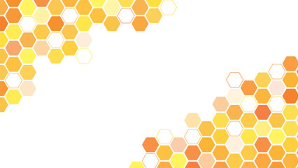 Honeycomb hexagonal abstract bee hive corner background. Honey pattern seamless hexagon background