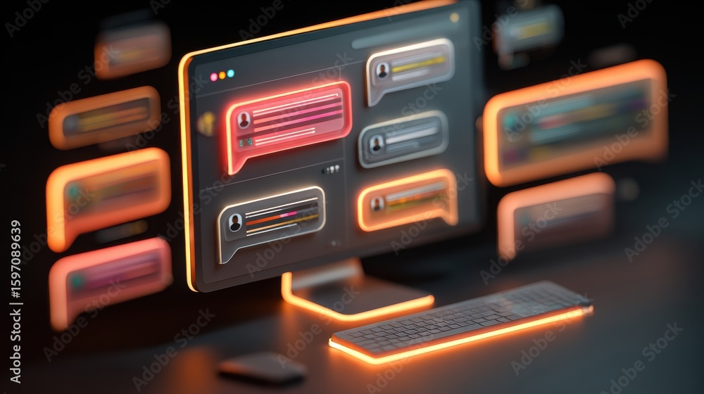 Poster computer screen displaying chat conversations background image