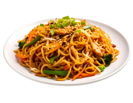 japanese yakisoba on plate isolated on transparent png