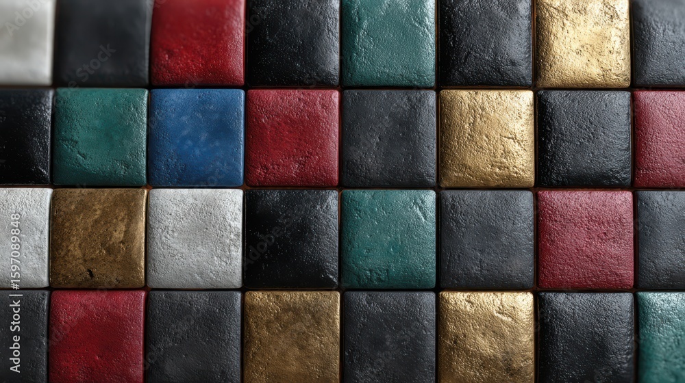 Aufkleber Array of colorful textured square tiles pattern background image