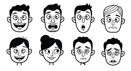 set of funny cartoon faces, expresion potrait, illustration. drawing. icons