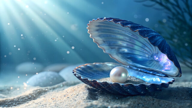Blue sea shell on underwater sea background