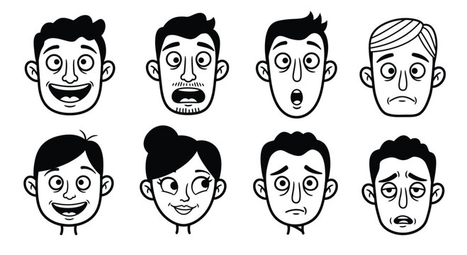 set of funny cartoon faces, expresion potrait, illustration. drawing. icons