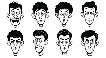set of funny cartoon faces, expresion potrait, illustration. drawing. icons