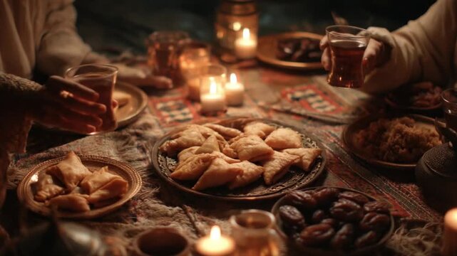 close-up of a traditional iftar table 4K Videos