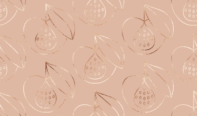 Geometric fruit seamless pattern with gold peaches ornament.