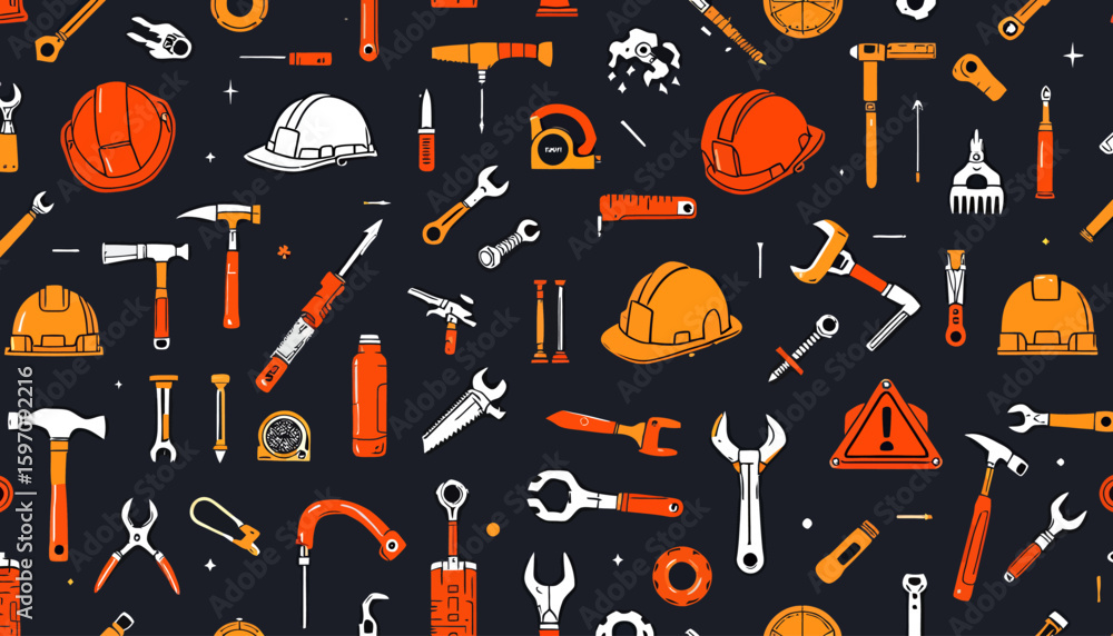 Poster detailed vector illustration showcasing a diverse array of construction and repair tools arranged in