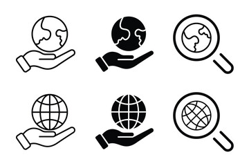 Globe and hand icon collection pack