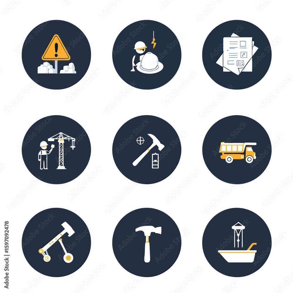 Aufkleber a visually appealing collection of modern flat design vector icons illustrating essential constructi