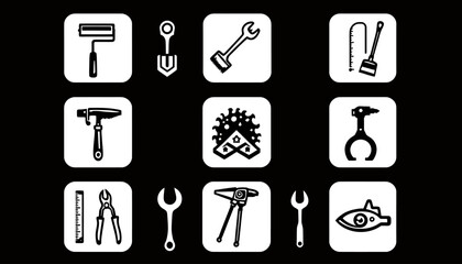 A vector illustration showcases a collection of various hand tools, each meticulously designed with a clean, minimalist aesthetic, perfect for design and construction-related projects, set against a