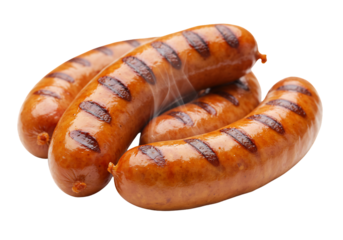 Grilled Sausages A Savory Delicacy on White Background | Enjoy the Perfect Bite of Well-Cooked, Delicious Sausages for Your Meal, Cooking and Recipe Ideas