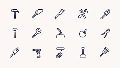 Fototapeta premium A clean vector illustration showcasing a set of various hand tools, including a wrench, hammer, and drill, arranged on a simple, neutral background for versatile use.