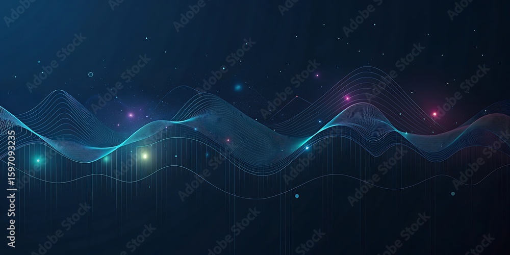 Aufkleber abstract digital sound wave visualization with glowing particles and light trails.