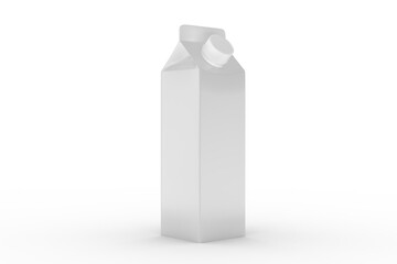3D Blank white milk, juice or beverage carton product packaging with lid mockup isolated on background. Empty container perfect for branding presentations, ads, fruit milk, flavoured or refreshments