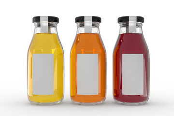 Glass Bottle and Label Mockup on isolated background. Empty template for design branding beverages assortment, soft drink, energy drink, juice, iced soda, fruit milk, flavoured fizzy or refreshments