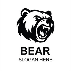 Roaring Bear Head Logo Fierce Grizzly Mascot Vector Design