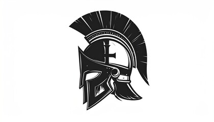 Spartan helmet profile, black and white, engraved style, ancient Greek warrior.