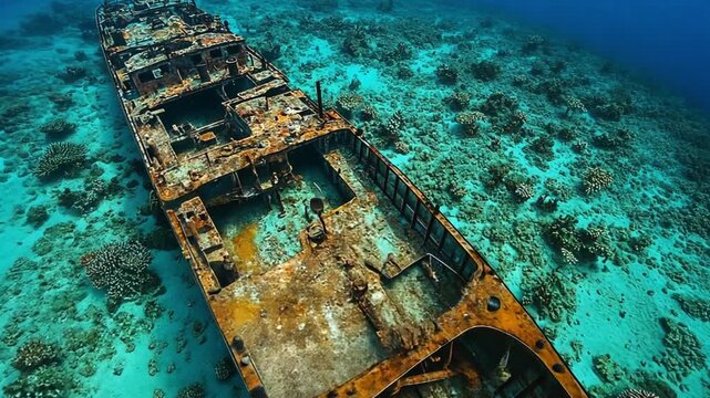 Rusting Relic: An Underwater Shipwreck in Turquoise Waters
