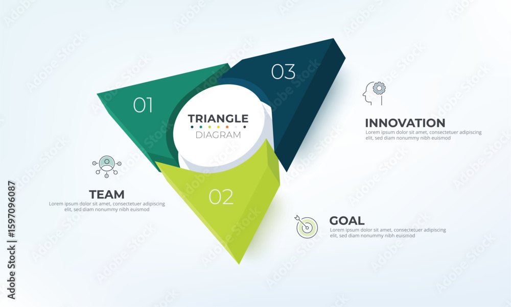 Aufkleber triangle infographic 3 way chart. diagram information label with 3 option