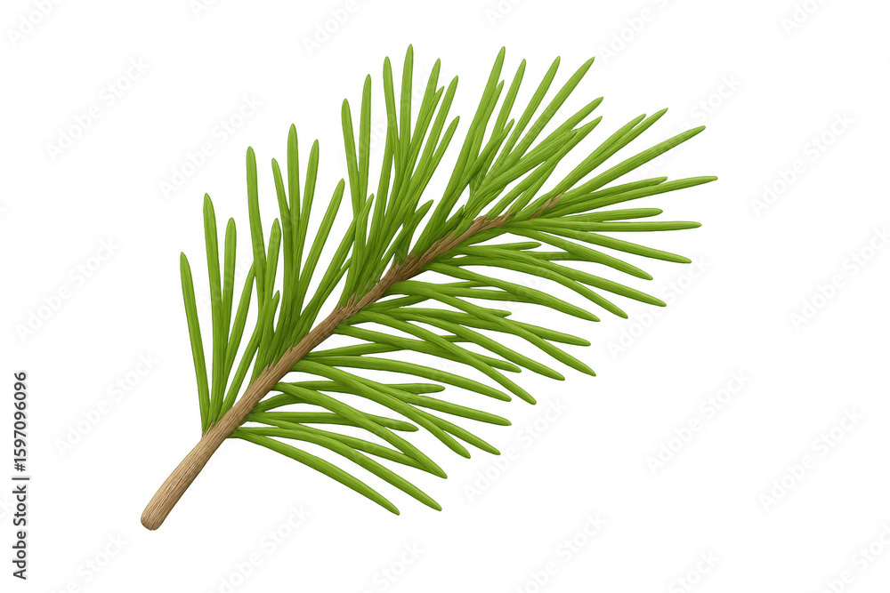 Poster pine branch rendering with detailed needles, isolated on transparent background, showcasing natural 