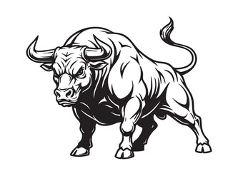 Powerful and muscular bull illustration, ideal for strength, finance, or sports themes. Animal.