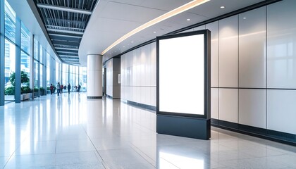 Blank Digital Signage in Modern Architectural Lobby with Advertising Space, and Mockup.