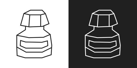   Ink bottle Icon in Black Line Art and White Line Art Cutout Style