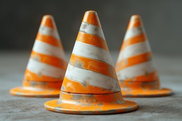 Brightly colored road cone signaling construction zone and traffic control for safety
