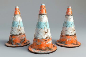 Bright orange traffic cone for road safety and work zone marking in urban environments